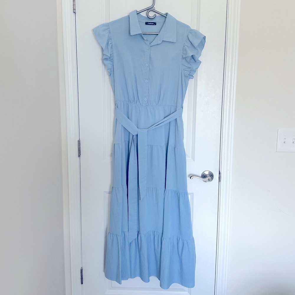 Amazon Light Blue Tiered Maxi Dress XL